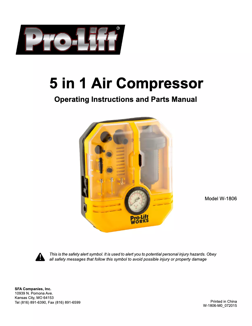 Page 1 de la notice Manuel utilisateur Pro-Lift W-1806