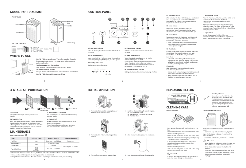 Page 1 de la notice Manuel utilisateur Winix AM80