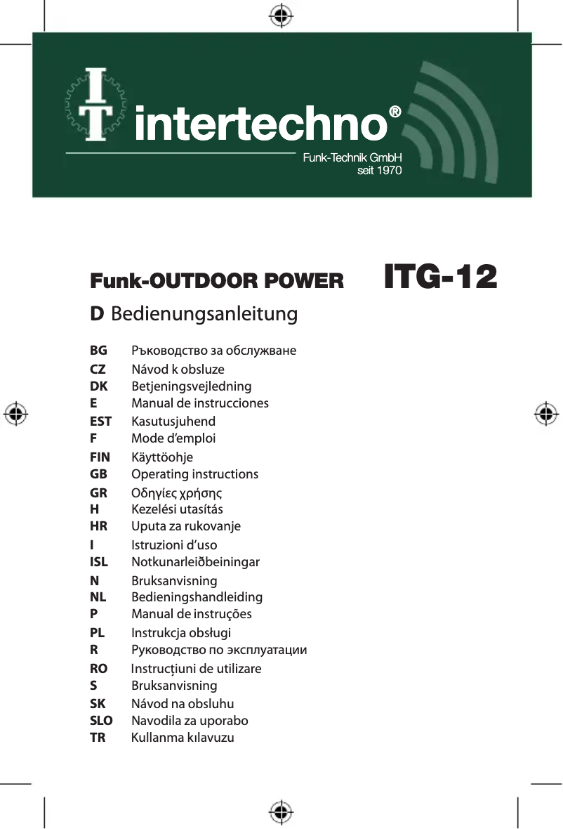 Page n°1 - Manuel utilisateur Intertechno ITG-12