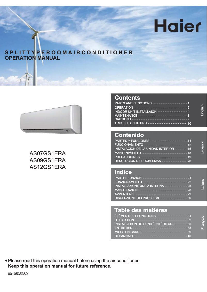 Image de la première page du manuel de l'appareil AS07GS1ERA