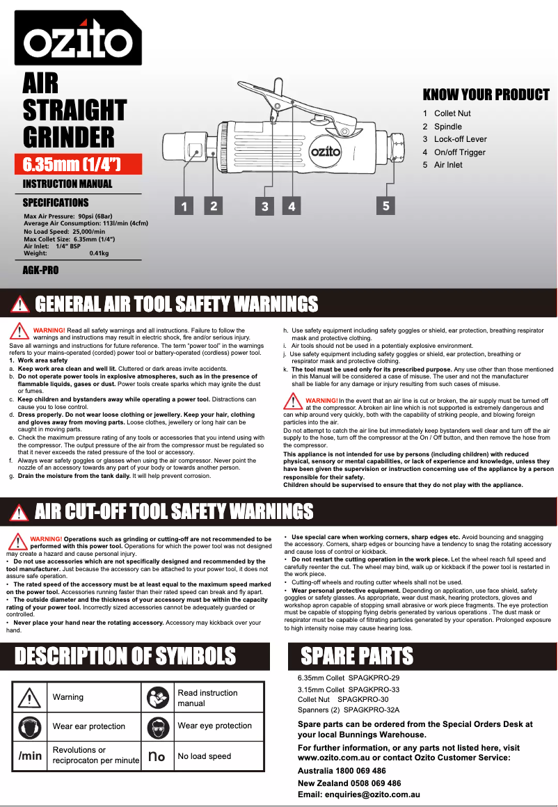 Page n°1 - Manuel utilisateur Ozito AGK-PRO