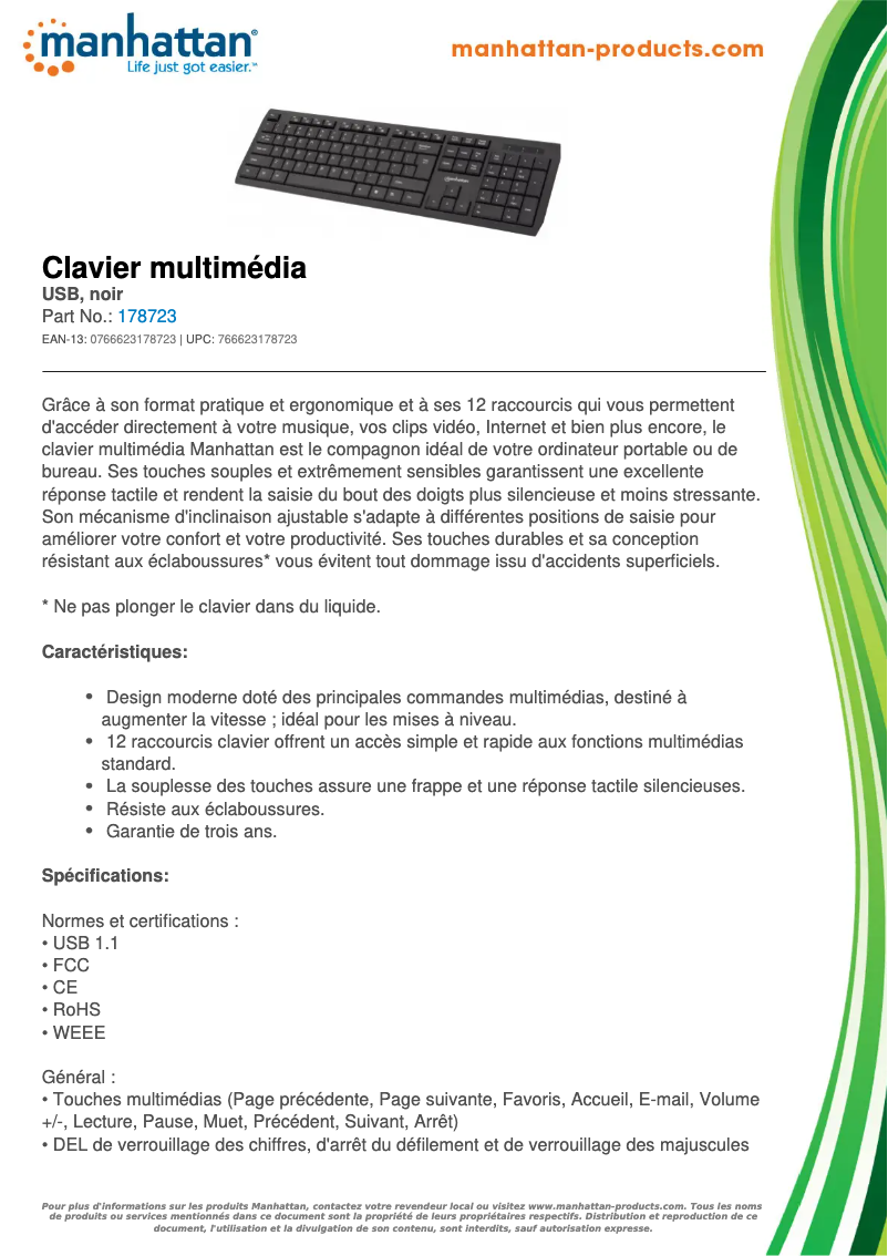 Page 1 de la notice Fiche technique Manhattan 178723
