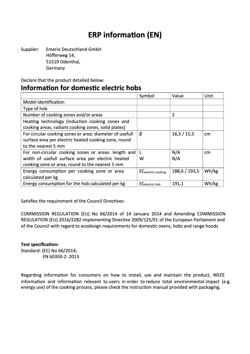 Página 1 del manual Ficha técnica Emerio HP-108629
