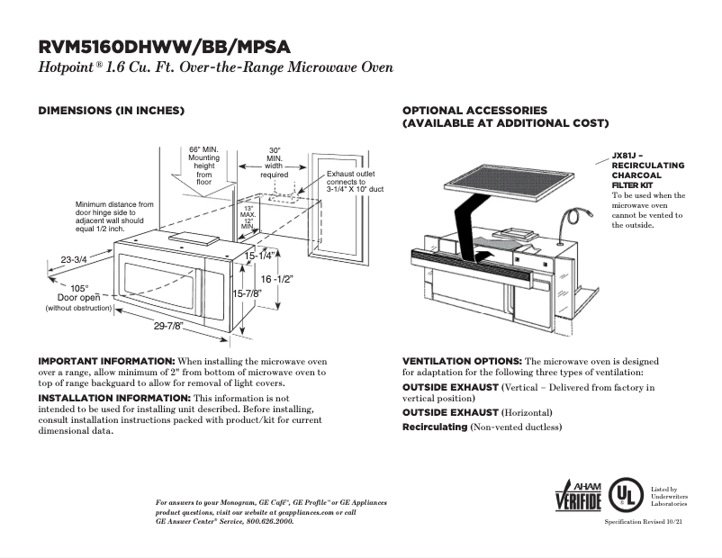 Page 1 de la notice Fiche technique Hotpoint RVM5160MPSA