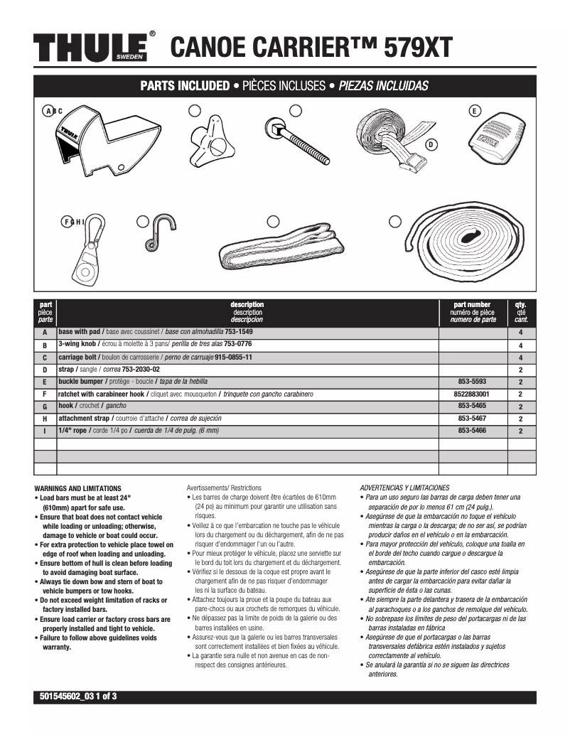 Image de la première page du manuel de l'appareil Canoe Carrier 579XT