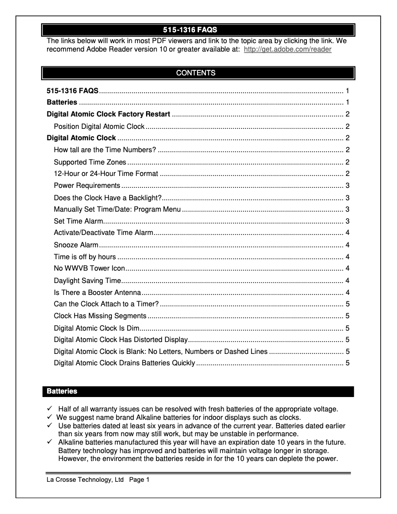 Page n°1 - FAQ La Crosse Technology 515-1316