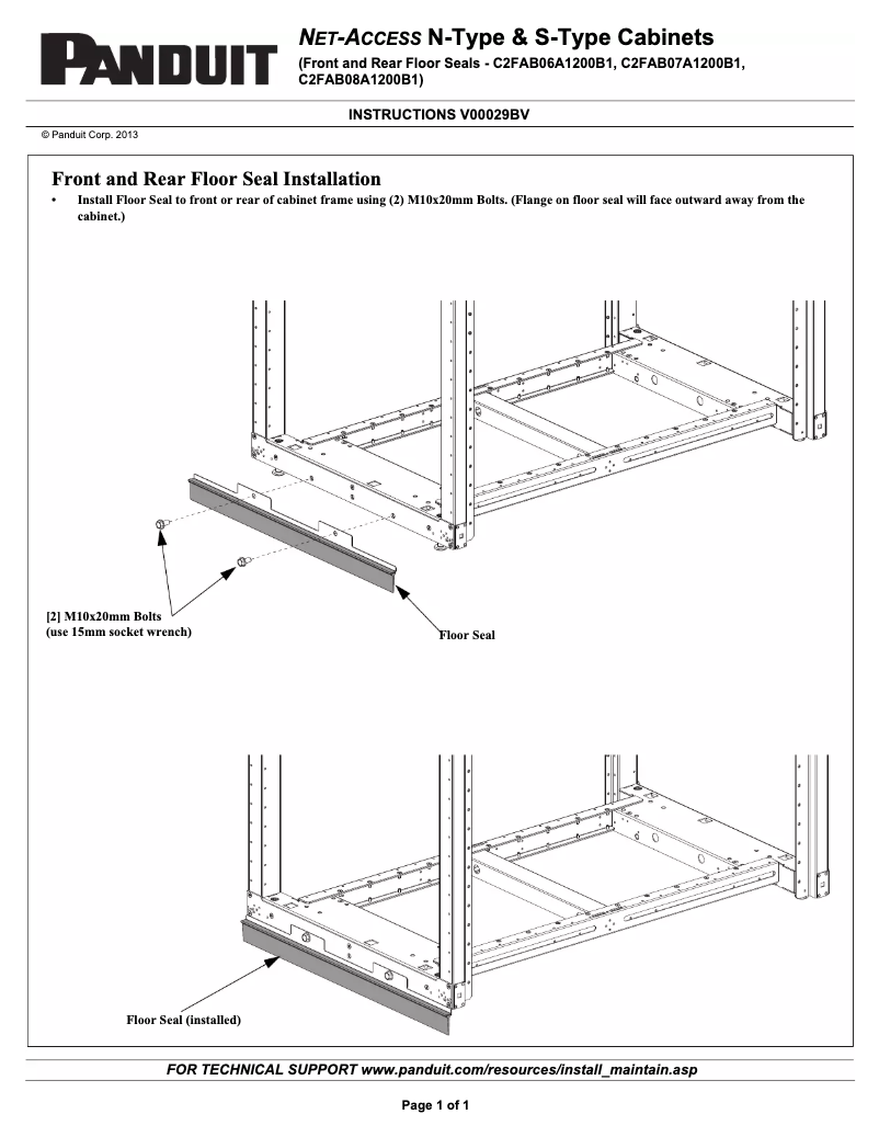 Page n°1 - Manuel utilisateur Panduit S TYPE FLR SEAL FOR 600MM CAB BL
