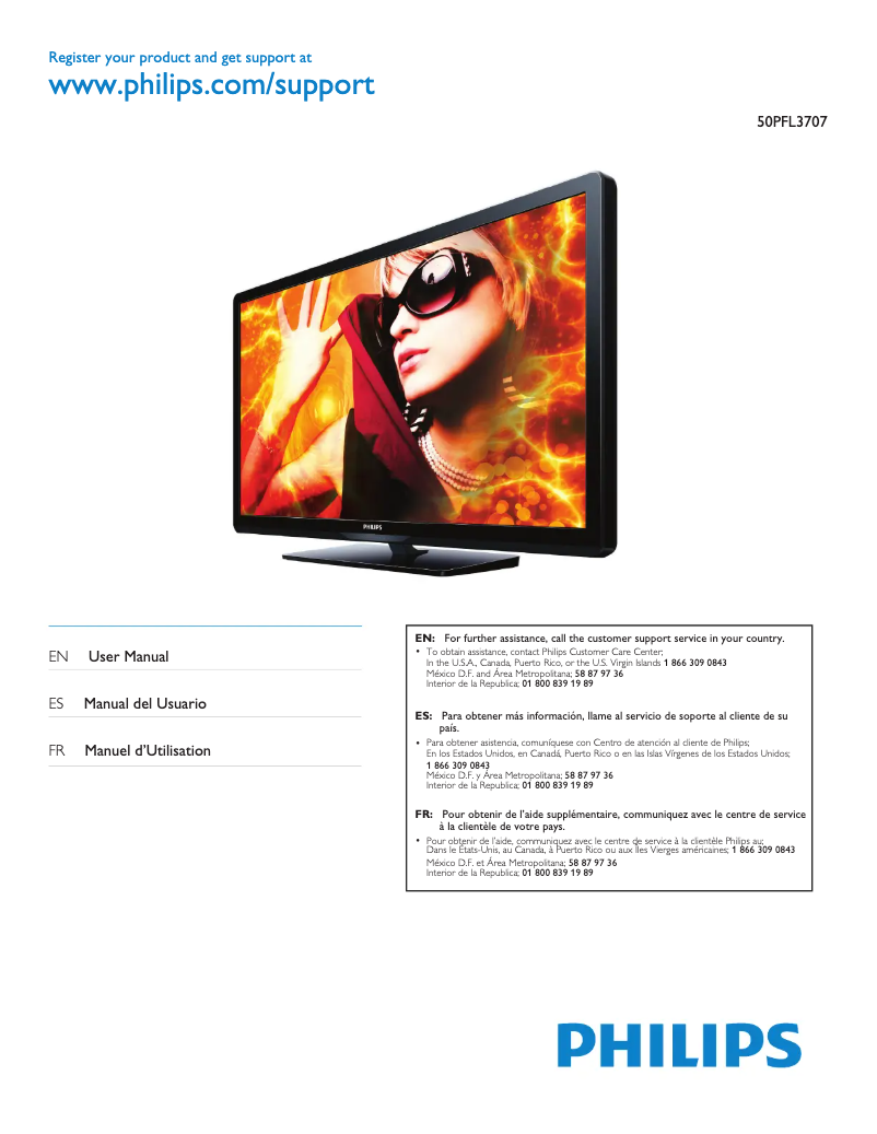 Page n°1 - Manuel utilisateur Philips 50PFL3707