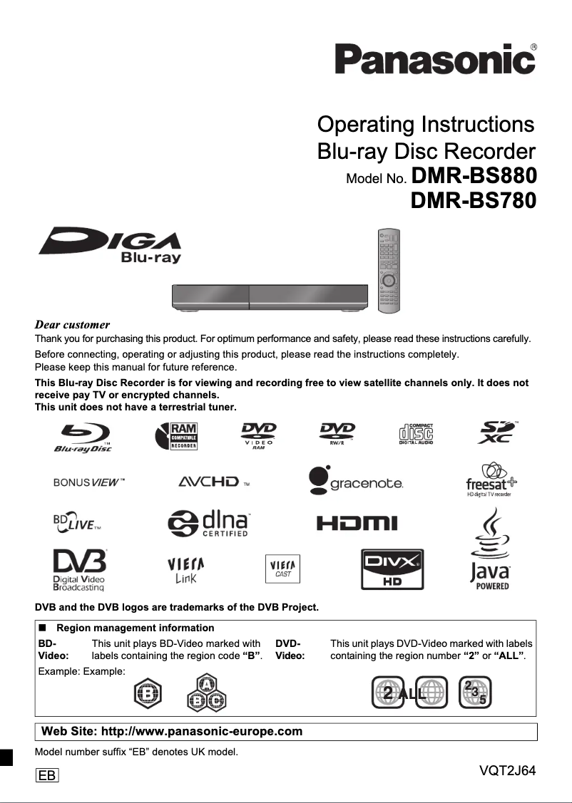 Image de la première page du manuel de l'appareil DMR-BS880