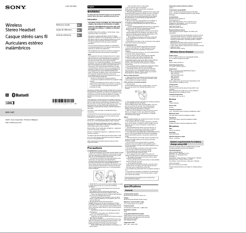 Page 1 de la notice Manuel utilisateur Sony MDR-1ABT