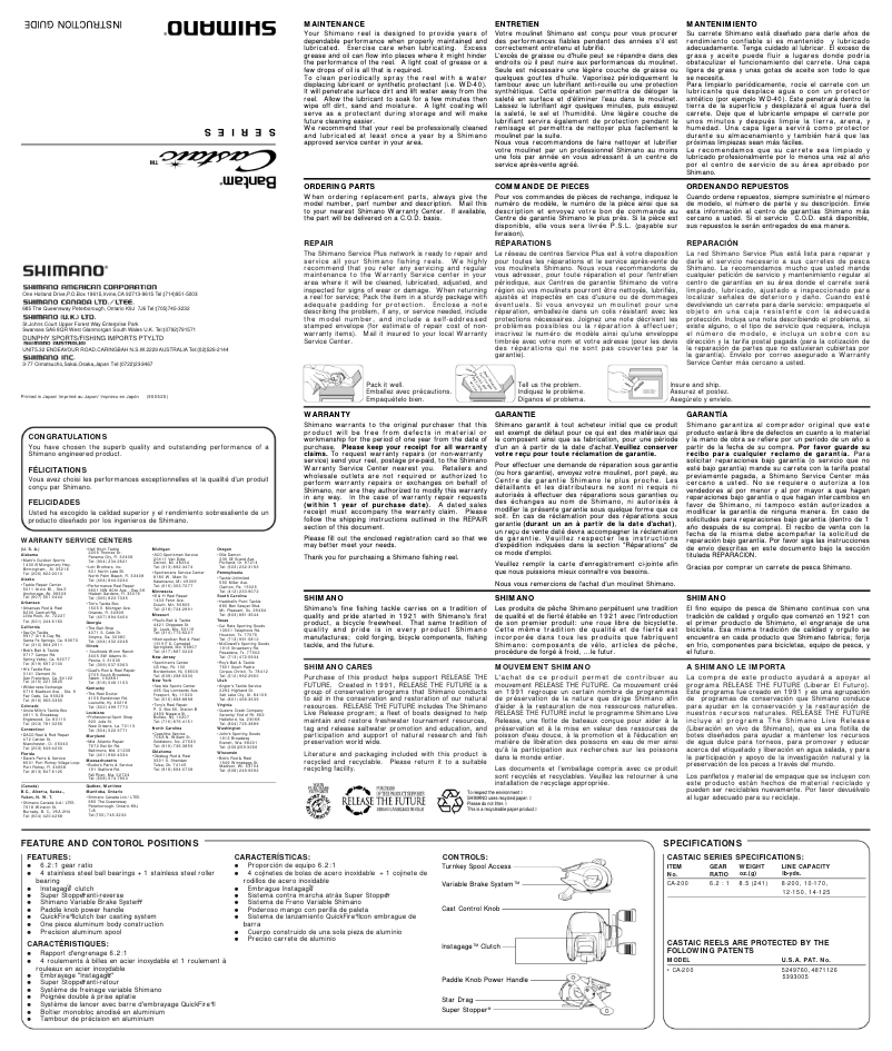 Page 1 de la notice Manuel utilisateur Shimano Castaic 200