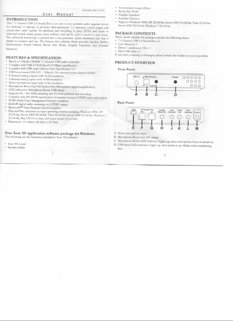 Page 1 de la notice Manuel utilisateur Syba SD-AUD20040