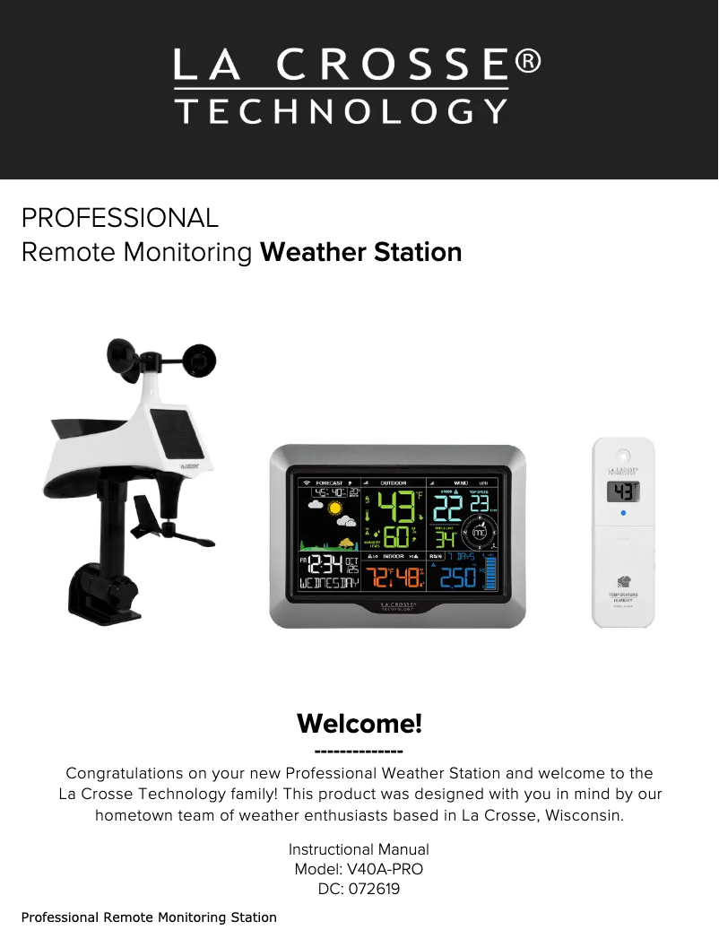 Page 1 de la notice Manuel utilisateur La Crosse Technology V40A-PRO