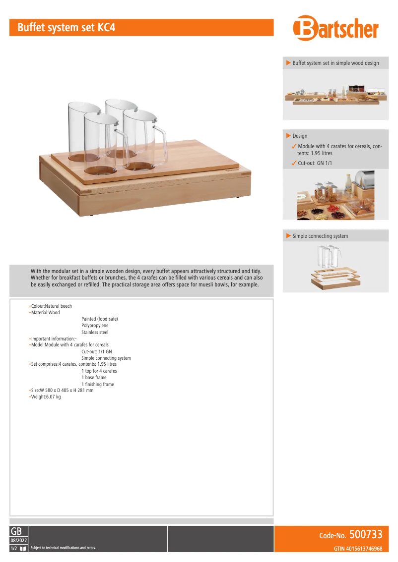 Page 1 de la notice Fiche technique Bartscher KC4