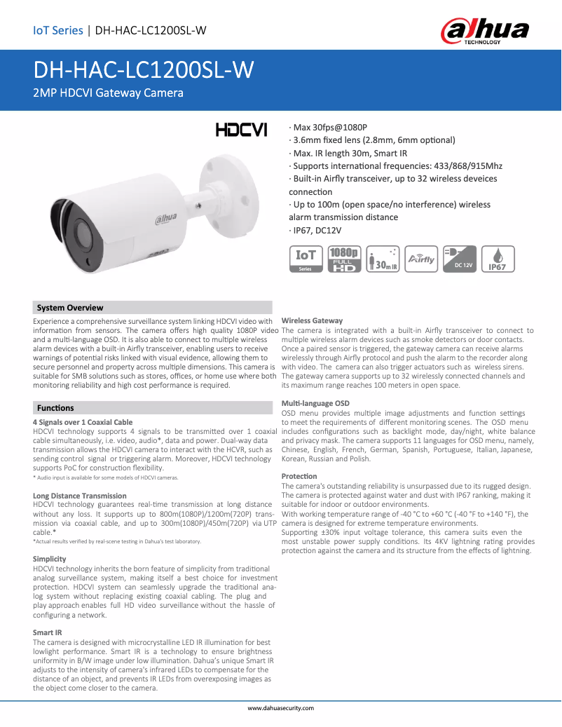 Page n°1 - Fiche technique Dahua Technology HAC-LC1200SL-W