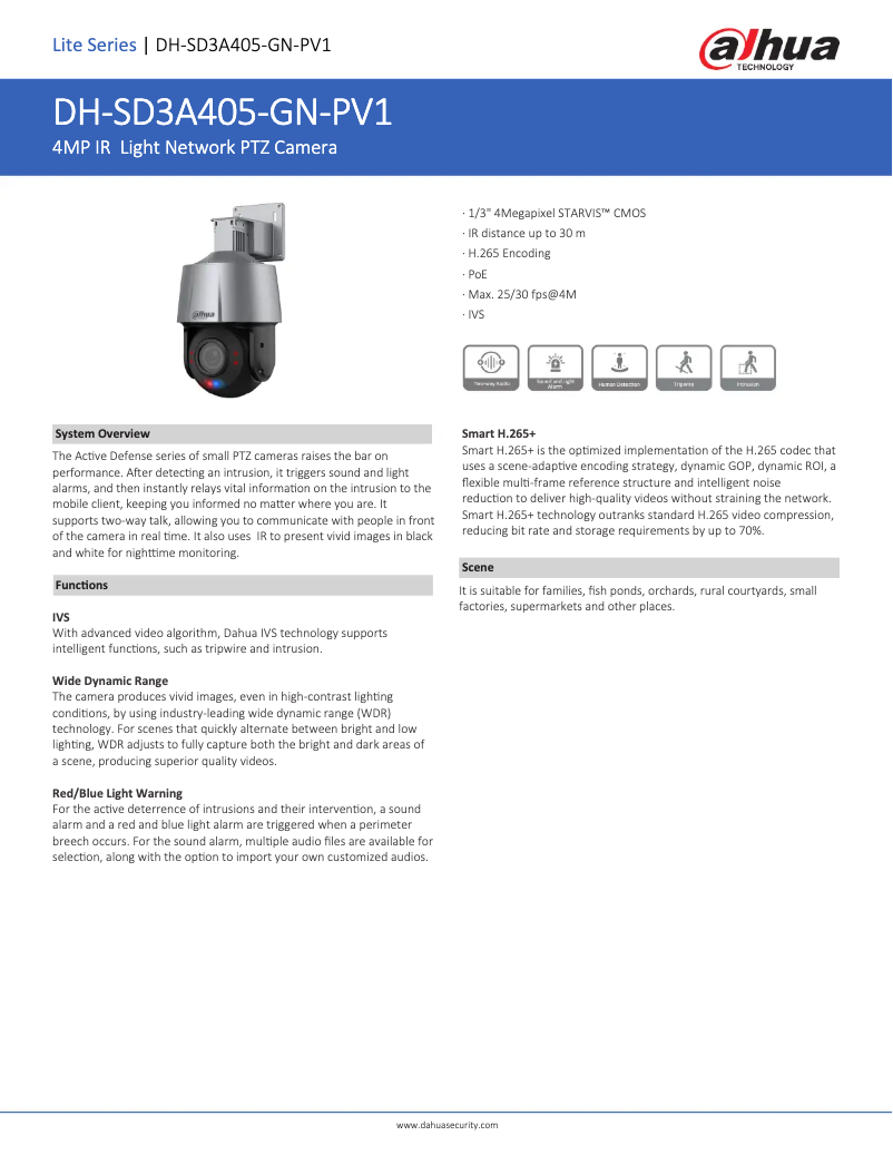 Page n°1 - Fiche technique Dahua Technology SD3A405-GN-PV1