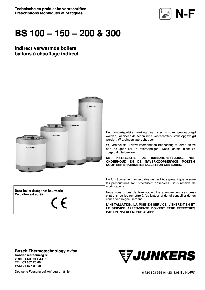 Page 1 de la notice Manuel utilisateur Junkers BS 150