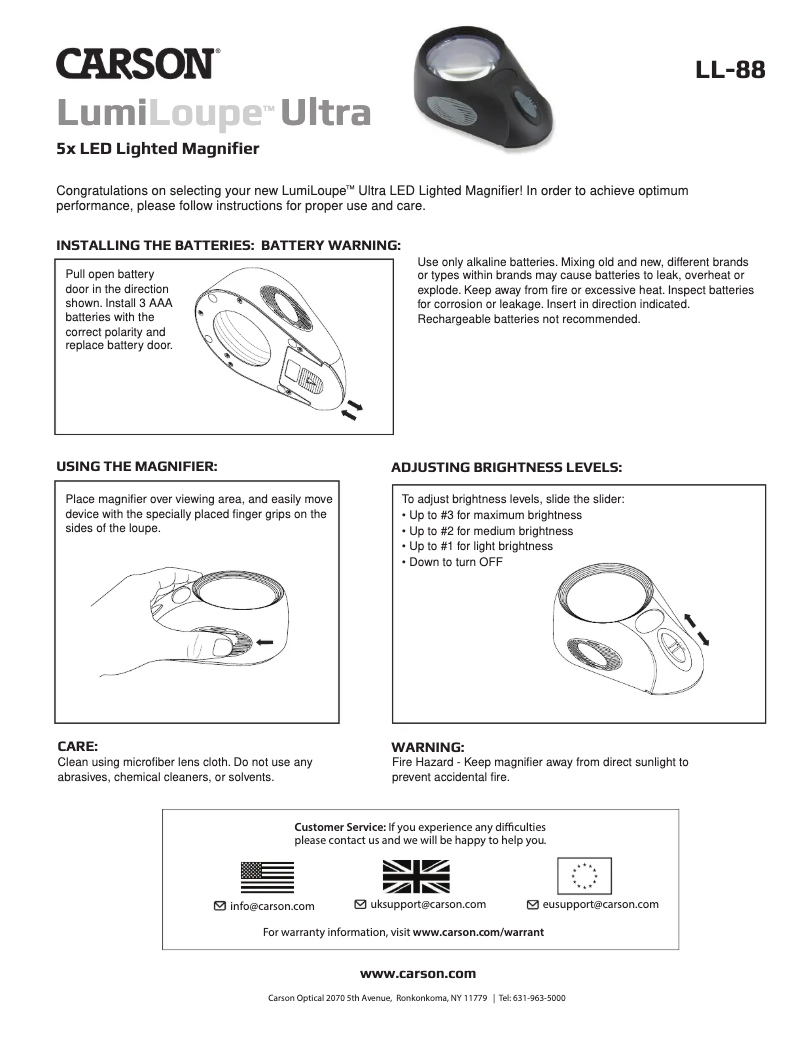 Imagen de la primera página del manual del dispositivo LumiLoupe LL-88