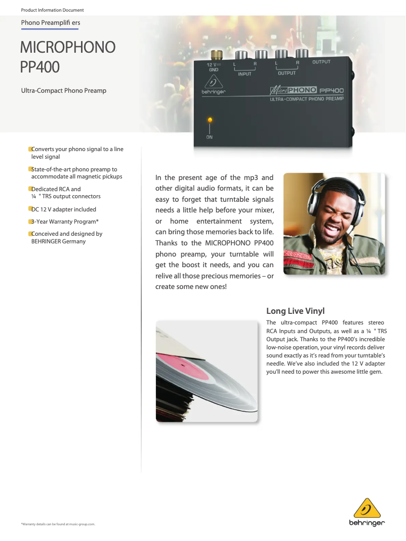 Página 1 del manual Ficha técnica Behringer PP400