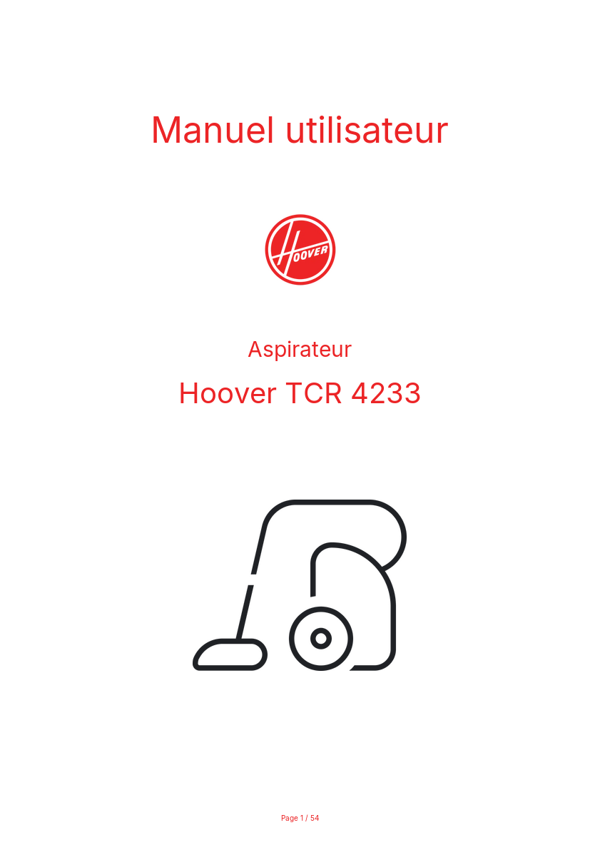 Page n°1 - Manuel utilisateur Hoover TCR 4233