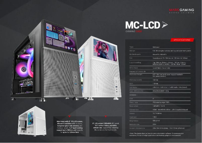 Page 1 de la notice Fiche technique Mars Gaming MC-LCD