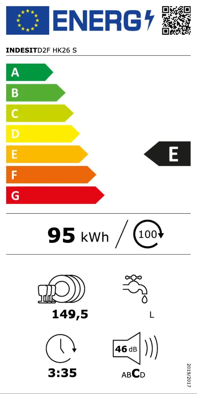 Page 1 de la notice Label énergétique Indesit D2F HK26 S