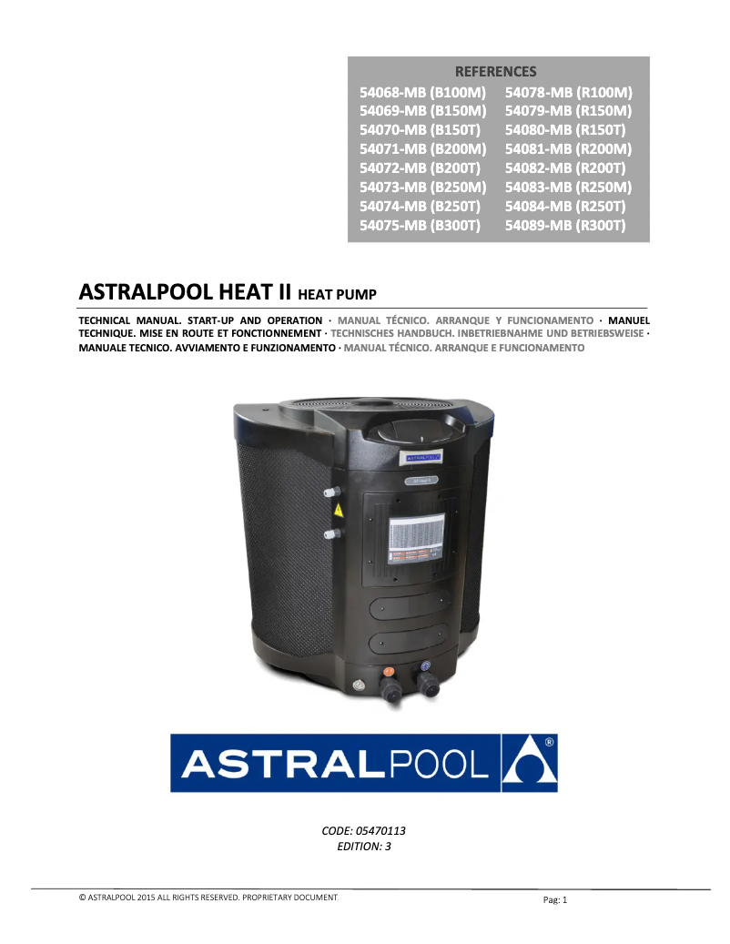 Page 1 de la notice Manuel utilisateur AstralPool Heat II