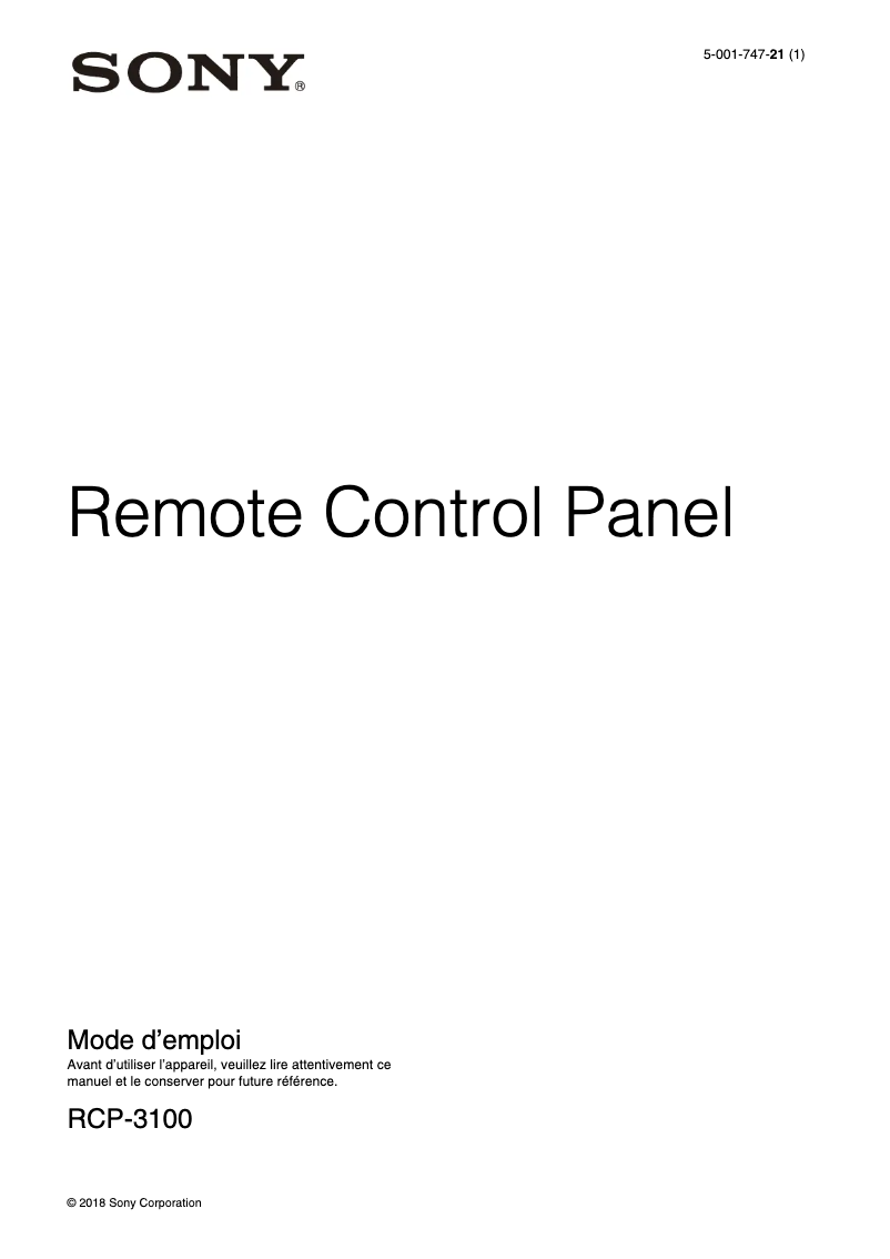 Page n°1 - Manuel utilisateur Sony RCP-3100