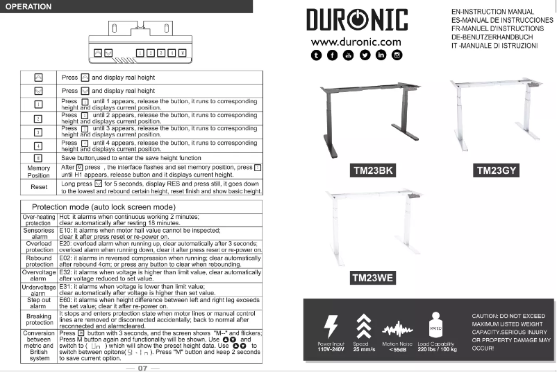 Page 1 de la notice Manuel utilisateur Duronic TM23