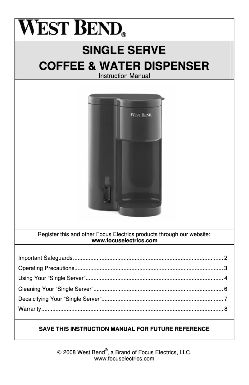 Page n°1 - Manuel utilisateur WestBend 56202