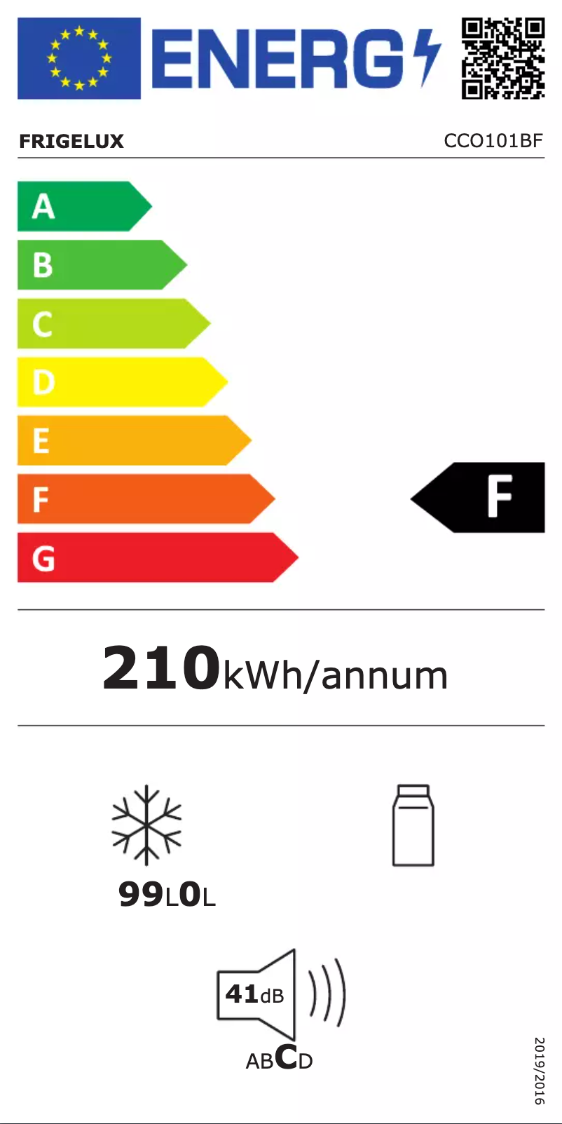 Page n°1 - Label énergétique FrigeluX CCO101BF