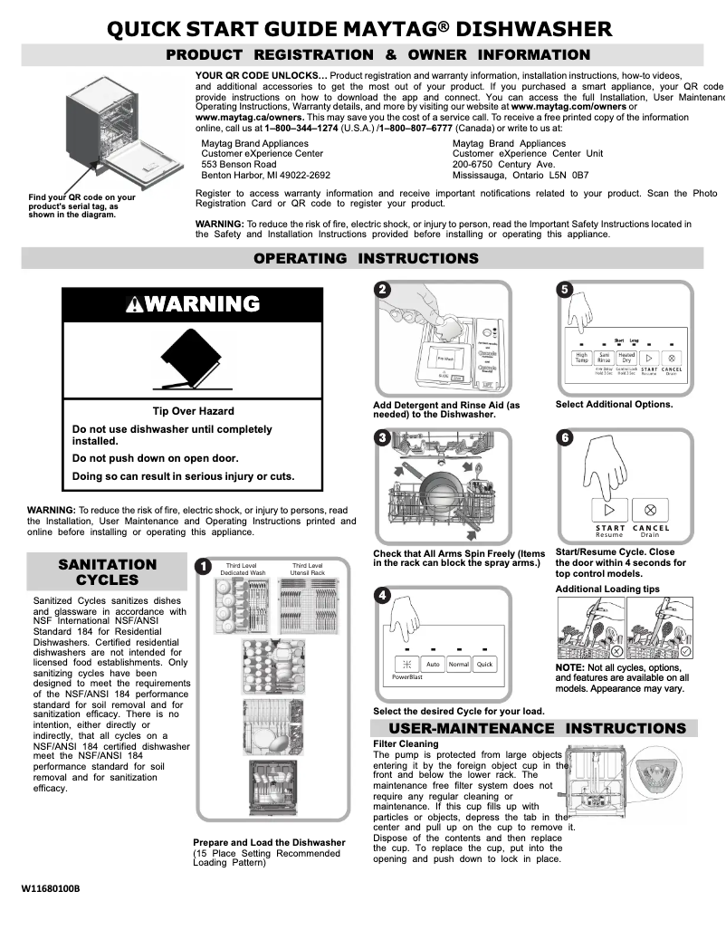 Page n°1 - Guide de démarrage rapide Maytag MDB4949SKB