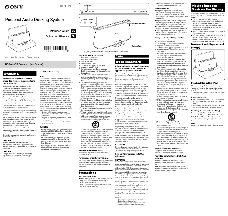 Page 1 de la notice Manuel utilisateur Sony RDP-X500iP