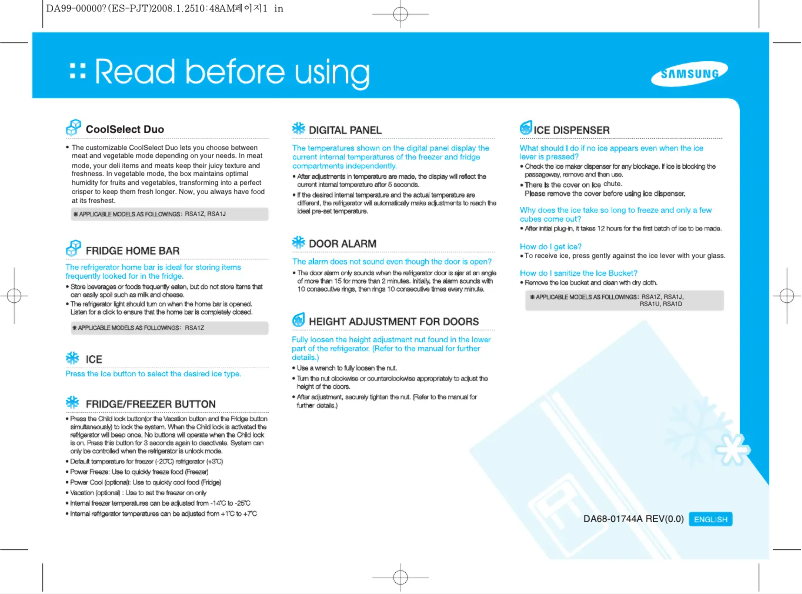 Page 1 de la notice Guide d'installation Samsung RSA1NTMG