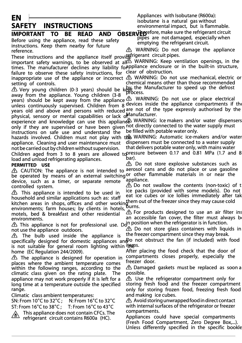 Page 1 de la notice Instructions de sécurité Whirlpool ARG 146/A+/LA