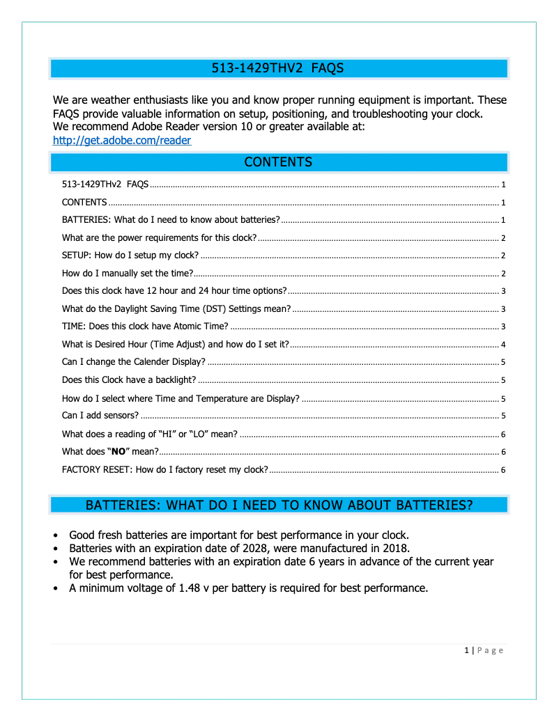 Page 1 de la notice FAQ La Crosse Technology 513-63867V2