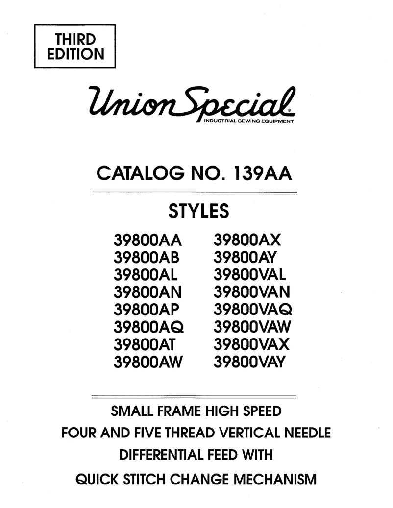 Page n°1 - Manuel utilisateur Union Special 39800AY