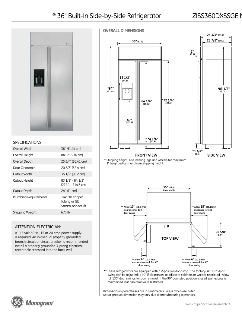 Página 1 del manual Ficha técnica GE ZISS360DXSS