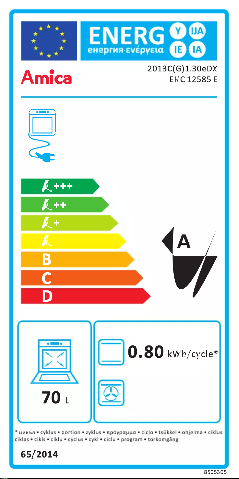 Page n°1 - Label énergétique Amica EHC 12585 E