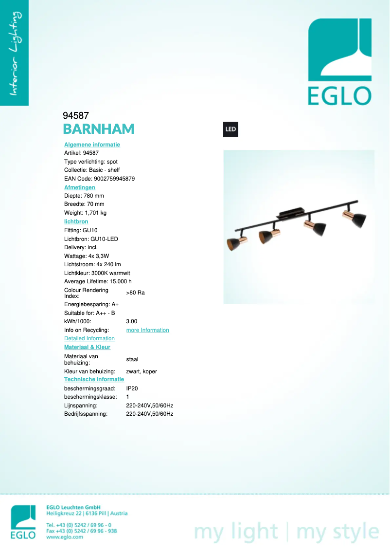 Page n°1 - Manuel utilisateur Eglo Barnham