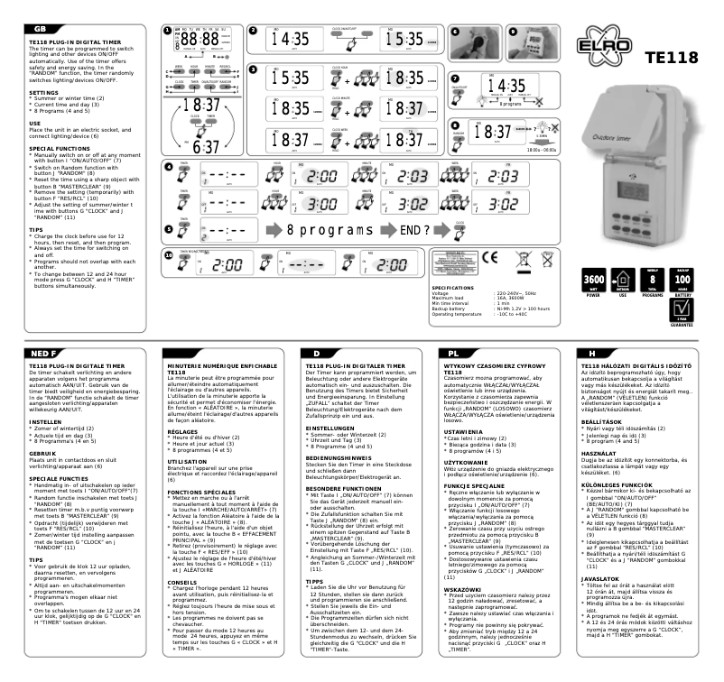 Page n°1 - Manuel utilisateur Elro TE118