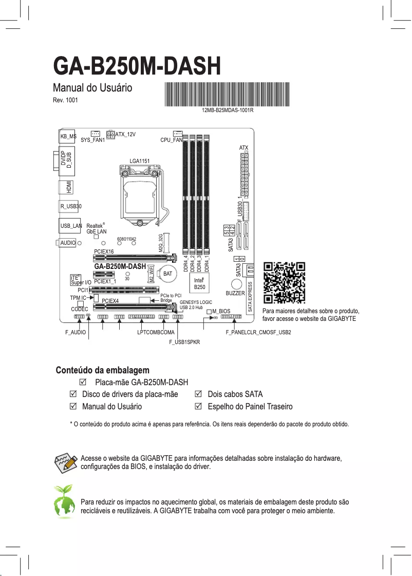 Page 1 de la notice Manuel utilisateur Gigabyte GA-B250M-DASH