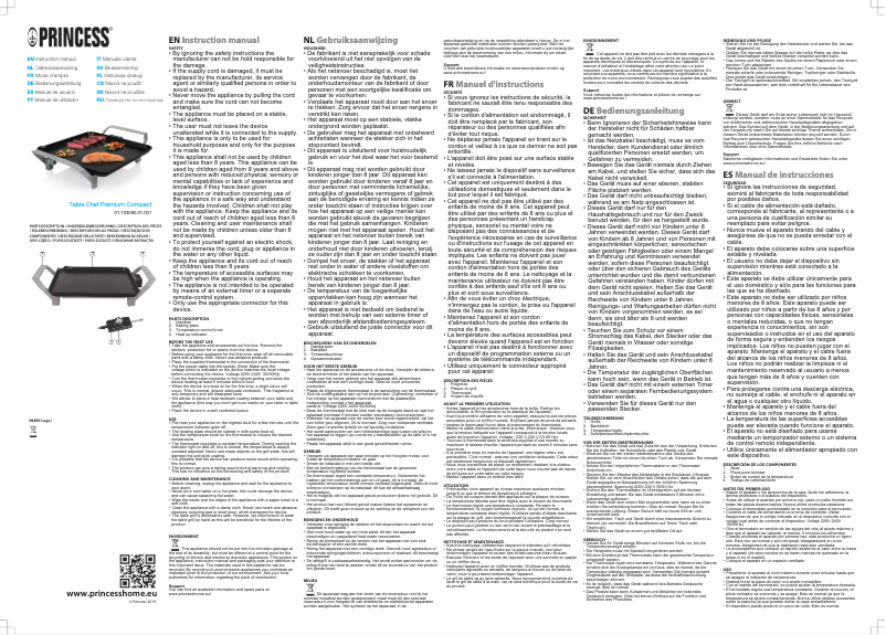 Page 1 de la notice Manuel utilisateur Princess Table Chef Premium Compact 103090