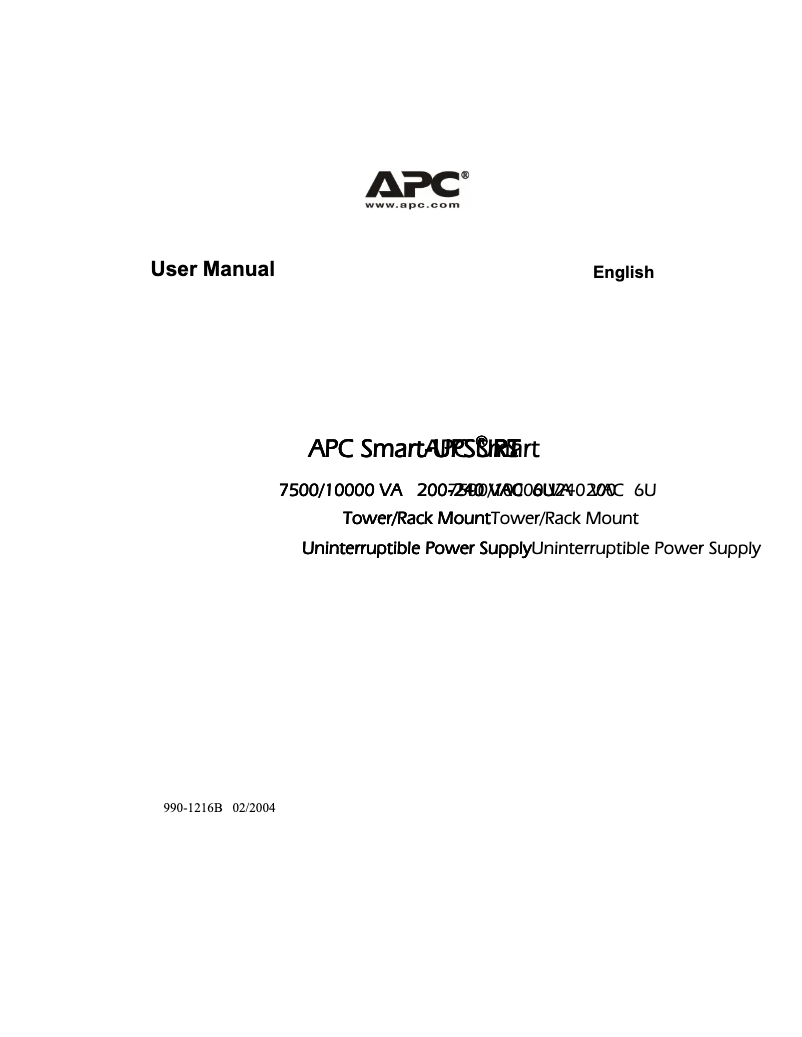 Page n°1 - Manuel utilisateur APC SURT10000RMXLT-2TF5