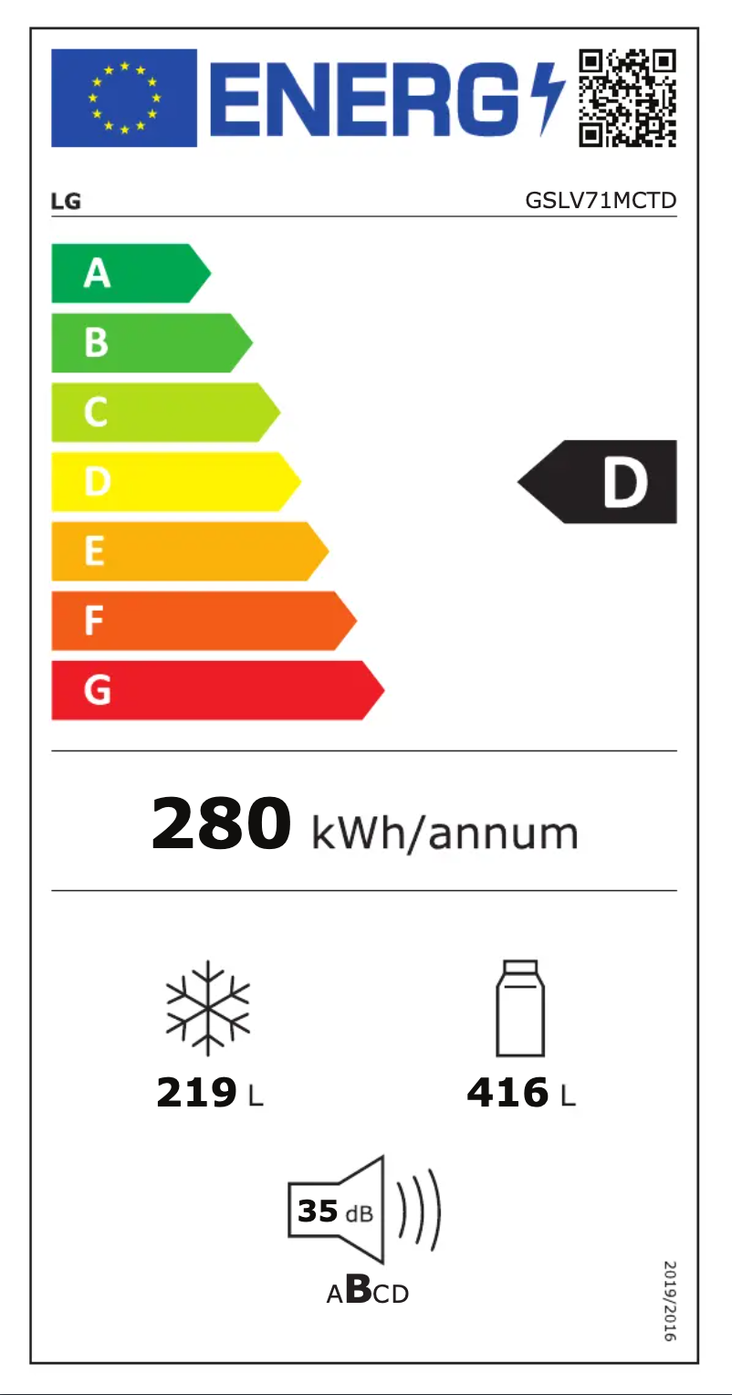 Page 1 de la notice Label énergétique LG GSLV71MCTD