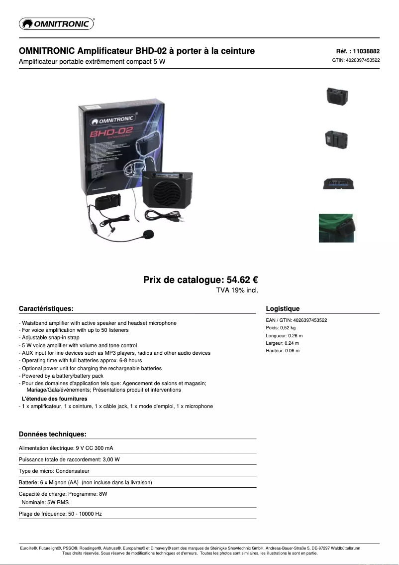 Página 1 del manual Ficha técnica Omnitronic BHD-02