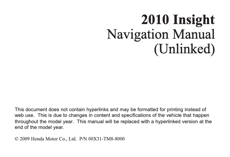 Página 1 del manual Manual de usuario Honda Insight 2010 Navigation