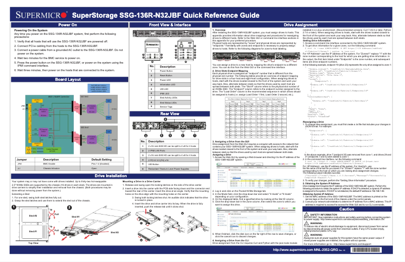 Page n°1 - Guide de démarrage rapide Supermicro SuperStorage SSG-136R-N32JBF