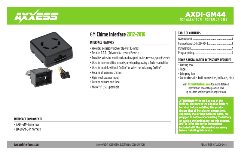 Image de la première page du manuel de l'appareil AXDI-GM44