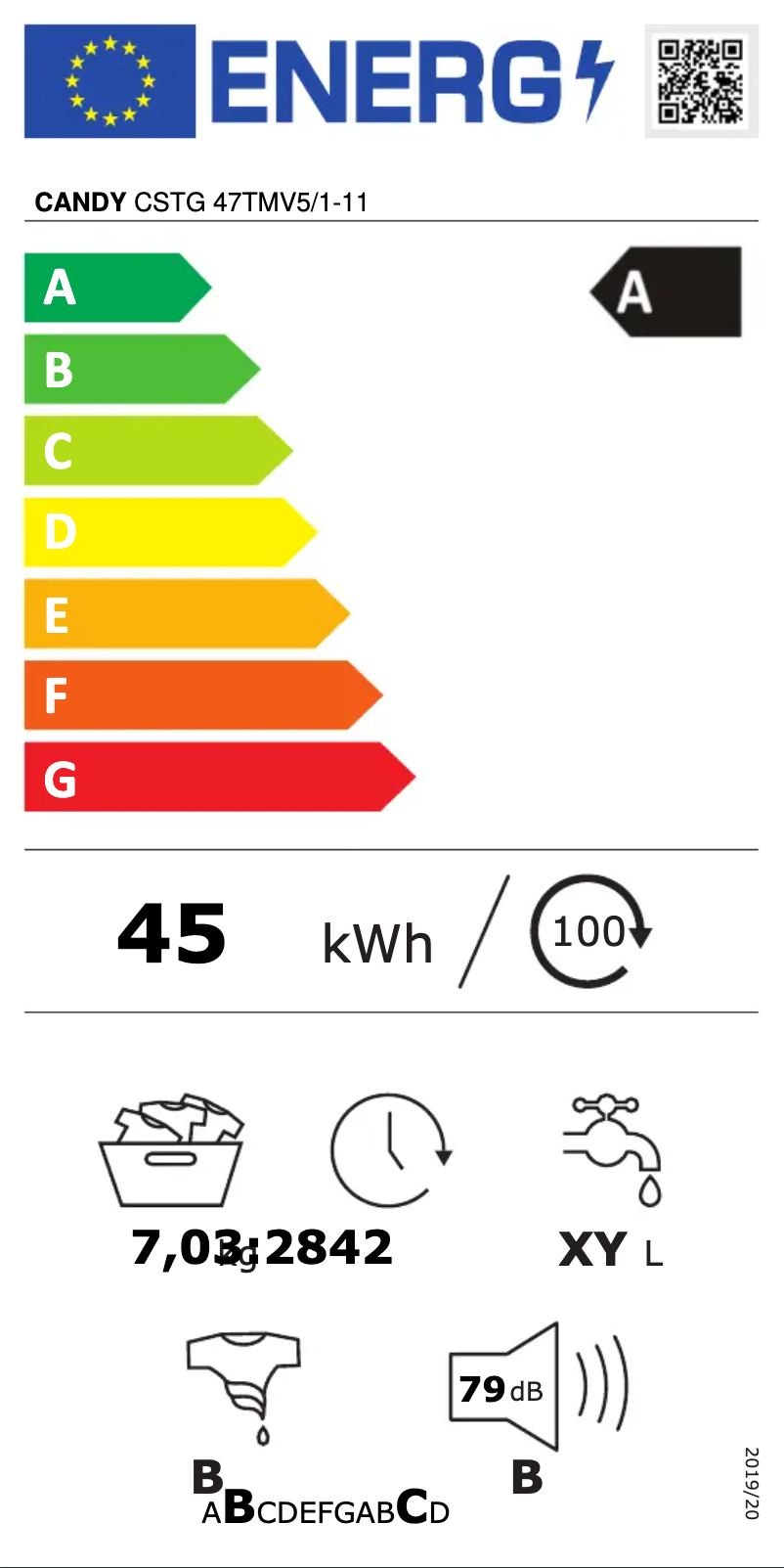 Page n°1 - Label énergétique Candy CSTG 47TMV5/1-11